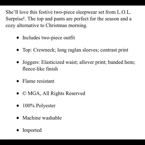 💜L.O.L Surprise! Girls Holiday 2 Piece Pajama Set - Picture 5 of 5